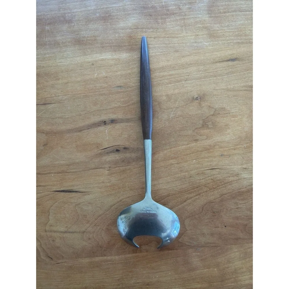 American Tempo Mid-Century Modern Stainless Serving Spoon with Wood Handle, Japa